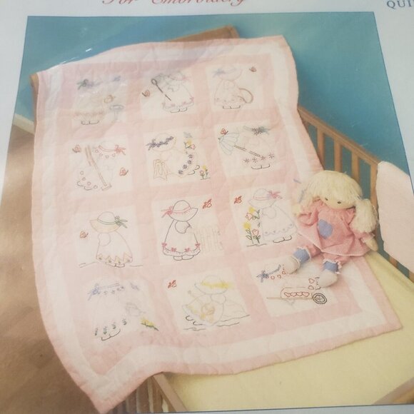 Jack Dempsey Needle Art Stamped White Nursery Quilt Blocks 9" Girl 300 #21 - Picture 2 of 4